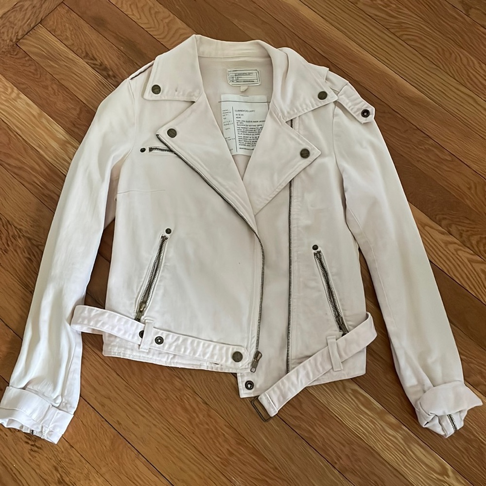 Current/Elliott pink denim bomber jacket